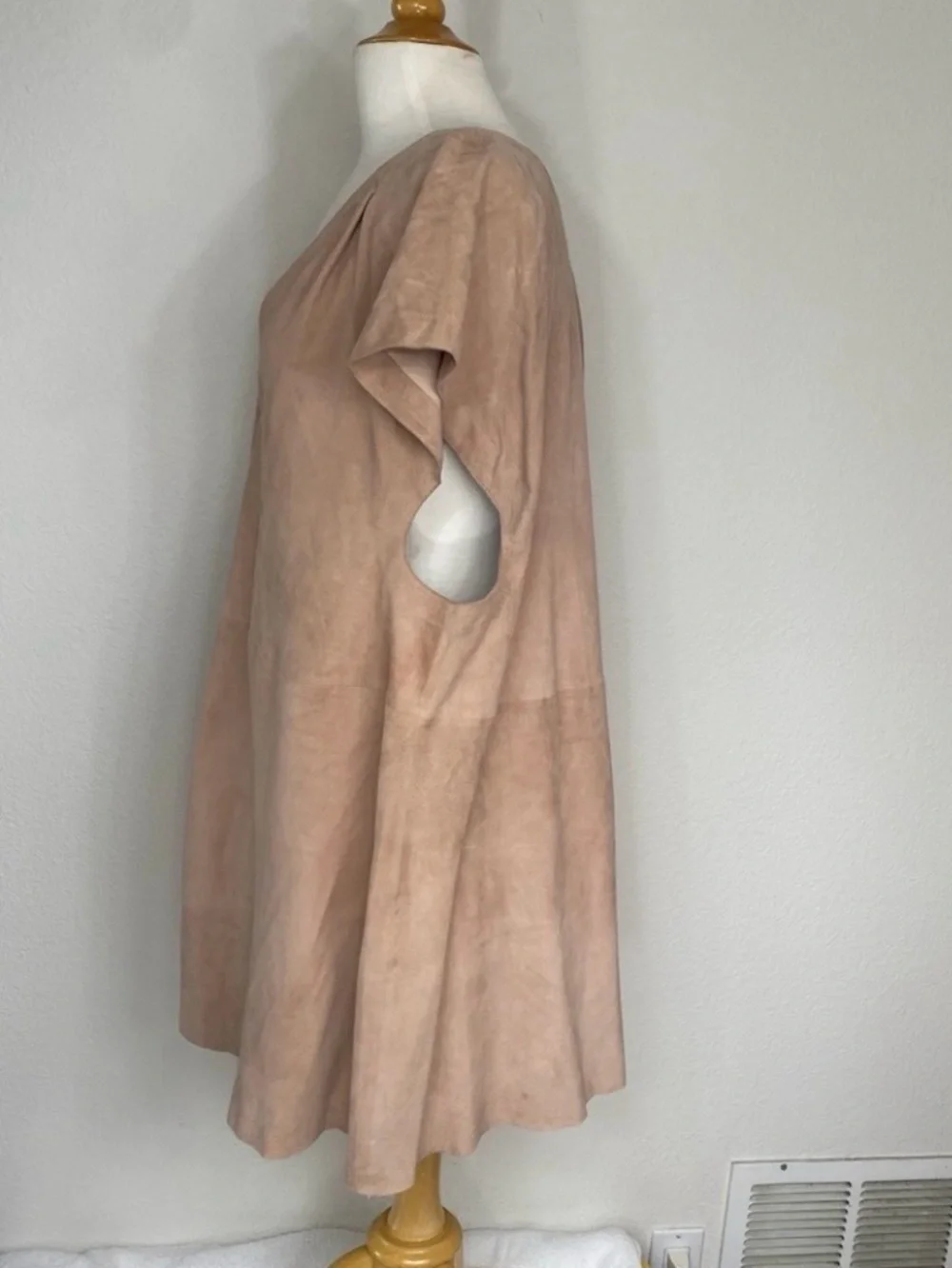 Free People Women Nude Talk Of The Town Boho Suede Leather Oversize Tunic Size L